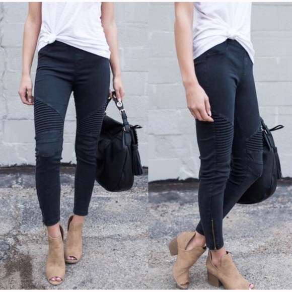 Pants - Black Chic Stretchy Moto Pants